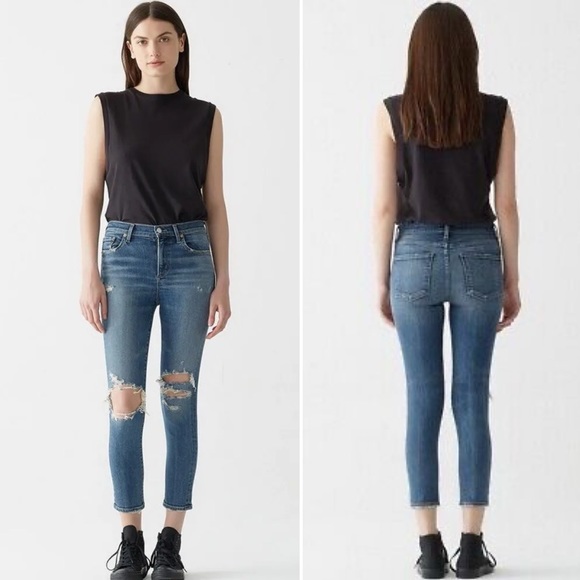 AGOLDE Sophie High Rise Skinny Crop Jeans Distressed Boho Medium Blue Size 29